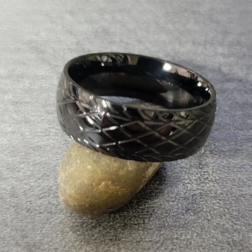 Men's Black Racing Tire Wedding Band - Tire Tread Wedding Ring For Guys